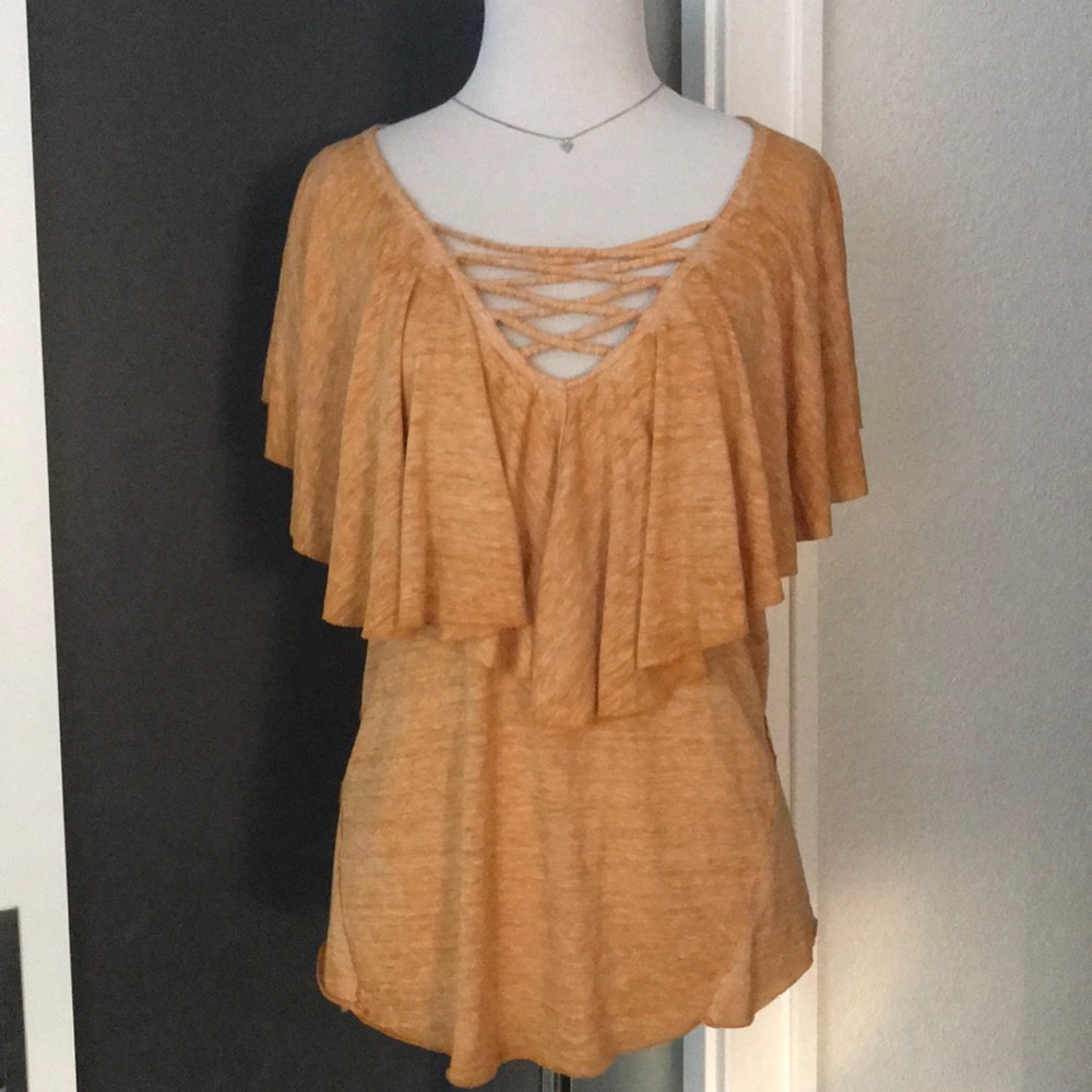 Knit lace front short sleeve top